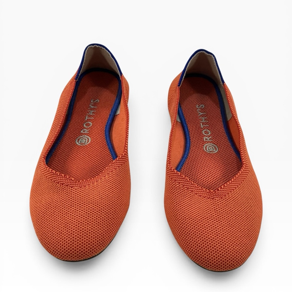 Rothy's Retired Persimmon Orange Flats W/ Marina Blue Heel Stripe Size 9.5 EPOC!